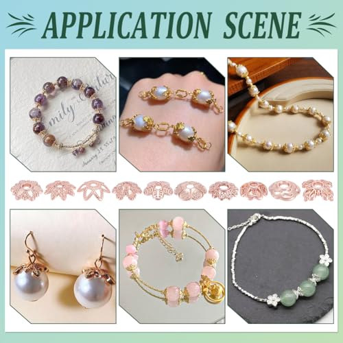 PH PandaHall 100pcs 10 Styles Bead Caps Flower Bead Caps 6/7/8mm Spacer Beads Flower Bracelet Beads Flat Spacers Rose Gold Brass Bead for Jewellery Making Friendship Bracelet Making DIY Crafts - color: Rose Gold