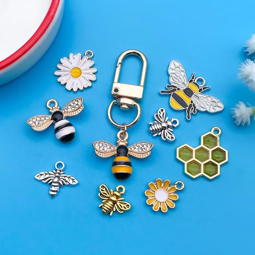 Youdiyla 50pcs Alloy Antique Silver Enamel Bee Daisy Set Pendant Jewelry Making DIY Keychain Earrings Pendant Various Design Charms for Jewelry Making Bracelets Necklace (SN1009) - color: SN1009