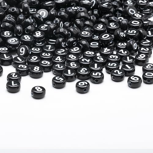 1000pcs Acrylic Number Beads 0-9 Round 4x7mm Mixed for Jewelry Making and DIY Bracelets, Necklaces, Key Chains (Bf Black White) - color: Bf Black White