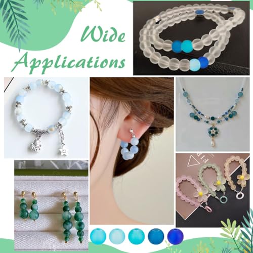 PH PandaHall 200pcs Blue Frosted Glass Beads 8mm Round Bracelet Bead 5 Colors Transparent Frosted Crystal Beads Glass Jewelry Loose Bead for Summer Beading Necklaces Bracelets Jewelry Making - color: Blue