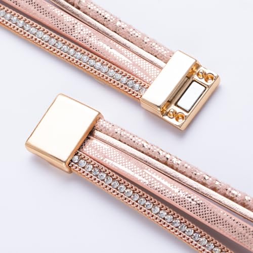 FANCY SHINY Mothers Day Gifts Boho Leather Wrap Bracelet Stackable Infinity Chunky Cuff Bracelets Western Hippie Outfits Jewelry Valentine Gifts for Women - color: Shiny Pink
