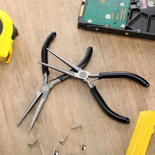 10 Pcs Mini Needle Nose Pliers Bulk, 6 Inch Precision Pliers Set with Extra Long Tips for Jewelry Making, Wire Wrapping, Small Object Gripping, DIY Project (Black) - color: Black