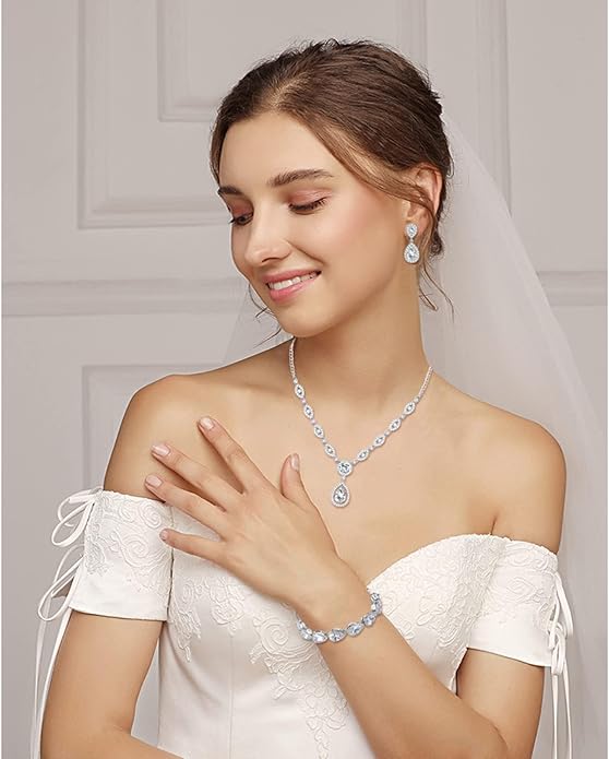 GULICX AAA Cubic Zirconia CZ Silver Plated Base Women's Party Jewelry Set Earrings Pendant Necklace