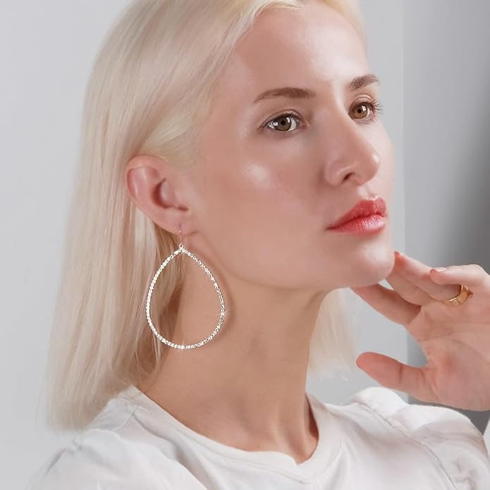 Simulated Diamond Teardrop Dangle Earrings For Women - Gold or Silver Tone with Cubic Zirconia - Hypoallergenic and Safe for Sensitive Ears