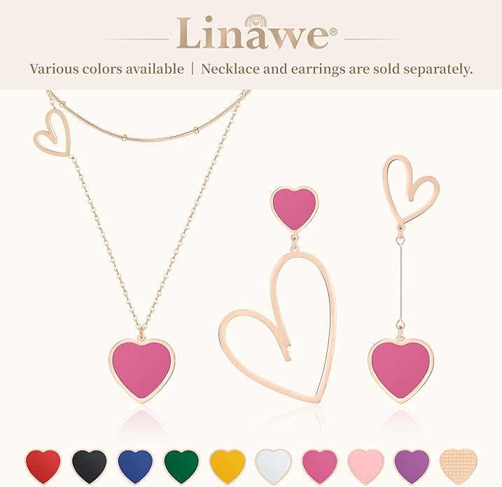 Linawe Layered Choker Heart Pendant Necklace for Women Trendy, Gold/Silver/Rose Gold Chain Stainless Steel Stacked Necklaces, Double Heart Necklace Y2K Preppy Jewelry