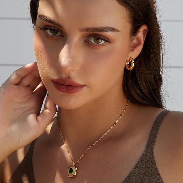 Gold Earrings for Women Girls,14K Gold Plated Hoop Earrings with 925 Sterling Silver Post Cubic Zirconia Stud Earring Huggie Hoops Earrings