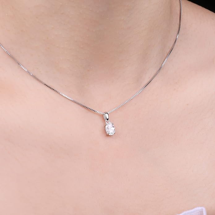 JewelryPalace Oval Cut 1ct 2ct Cubic Zirconia Solitaire Pendant Necklace for Women, 925 Sterling Silver Necklaces for Her, Classic Simulated Diamond Jewelry Set Gift, 18 Inches Chain