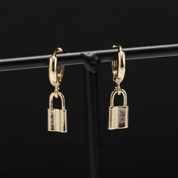 XYJZXY Gold Huggie Small Hoop Earrings with Charm Personalized Snake/Evil Eye/Star/Cross/Lock/Key 18k Gold Plated Crystal Drop Dangle Earrings for Women