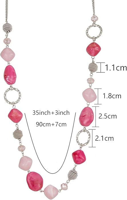 BULINLIN Beaded Long Necklace for Women Silver Sweater Chain Necklace with Crystal Resin Beads, Fashion Jewelry Necklace
