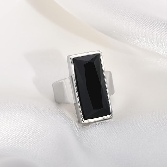VNOX Vintage Fashion Stainless Steel Gold Plated Rectangular Black Glass Crystal Cocktail Statement Onyx Ring for Women