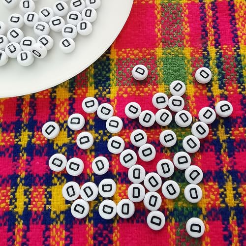 Amaney 100pcs D Letter Beads 7x4mm White Round Acrylic Black Alphabet for Bracelet Jewelry Making - color: D