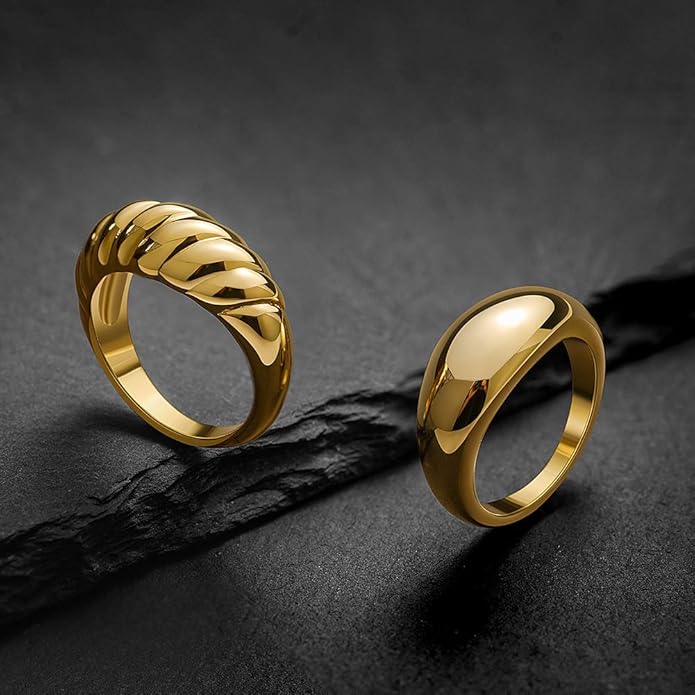 JINEAR 18k Gold Filled Chunky Rings for Women Croissant Dome Statement Ring Trendy Twisted Braided Band Stacking Star Rings Jewelry Gifts