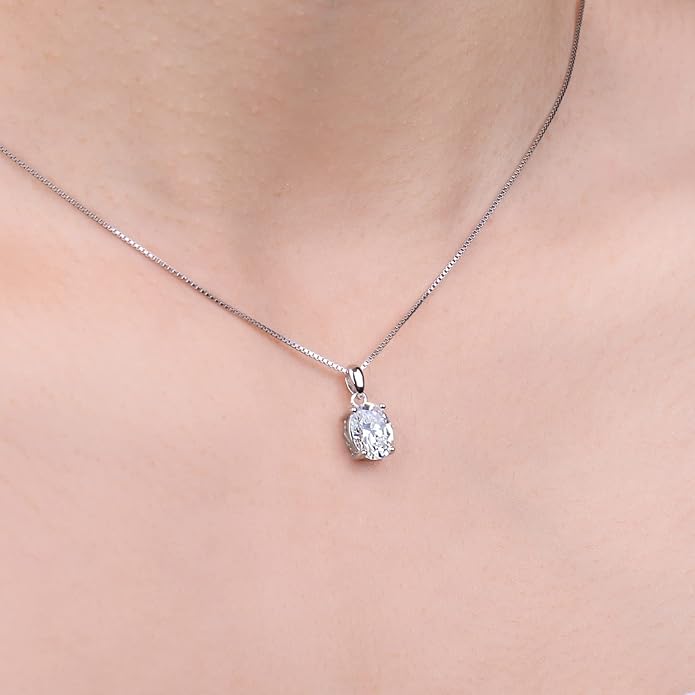 JewelryPalace Oval Cut 1ct 2ct Cubic Zirconia Solitaire Pendant Necklace for Women, 925 Sterling Silver Necklaces for Her, Classic Simulated Diamond Jewelry Set Gift, 18 Inches Chain