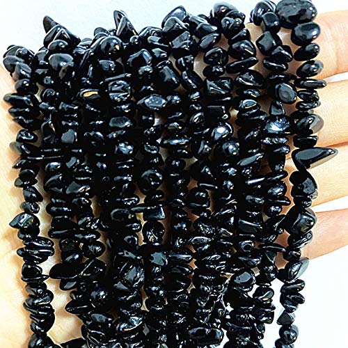 PLTbeads 5-8mm Natral Healing Gemstone Waist Bracelets Necklace Kit Irregular Stone DIY Crafts Design Jewelry Making 1 Strand per Bag Approxi 34 inch (Black Tourmaline Chips) - color: Black Tourmaline Chips