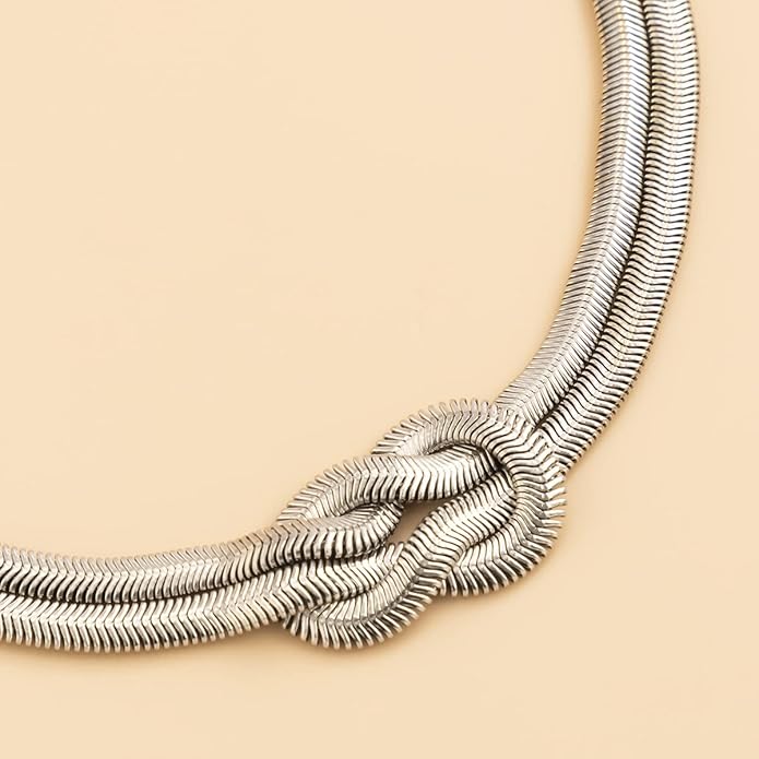 PLOUTOS Chunky Gold Knot Choker Necklace for Women Adjustable Double Snake Chain Design Bold Statement Fashion Jewelry Accessory For Party Daily Wear Gift