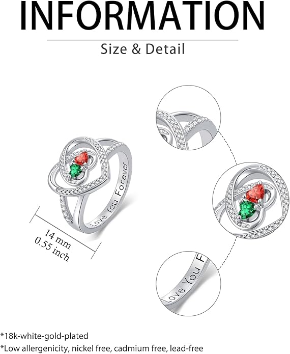 Valentine's Day Gifts for Women Birthstone Rings for Women Heart Statemet Engagement Eternity Wedding Promise Rings Jewelry Anniversary Christmas Valentine Mothers Day Birthday Gifts for Wife Her Girlfriend