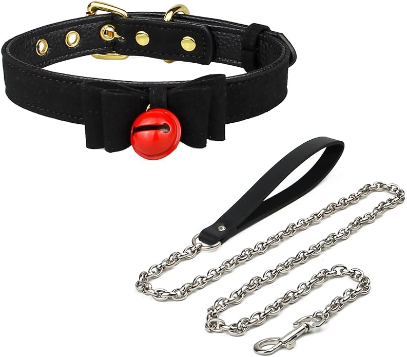 Leather Collar Necklace for Women with Bow Bell Kitty Cat and Delicate Tea flower pearl pendant Choker for Ladies Black Pink Red