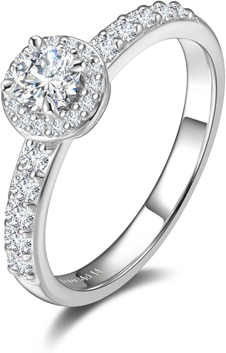 AGVANA Halo of Devotion 0.6-1.3 Ct. Tw. Lab Grown Diamond Halo Engagement Ring in Sterling Silver (0.3-1 Carat Main Stone) Promise Anniversary Wedding Ring for Women (D-E Color, VS Clarity)