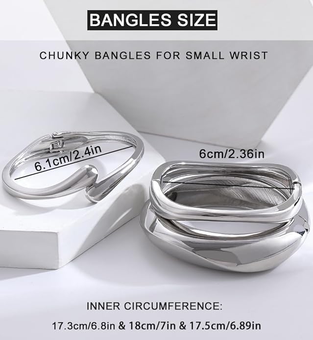 Chunky Gold Bangle Bracelets for Women, Dainty 14k Gold Plated Big Stackable Bangles Set, Trendy Statement Cuff Bracelet Stack Fashion Jewelry Christmas Gifts