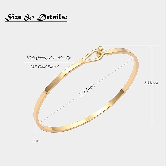 PERNNLA PEARL Dainty Gold Bar Bracelet for Women Simple Delicate Thin Cuff Bangle Hook Bracelet 18K Gold Plated Handmade Minimalist Jewelry