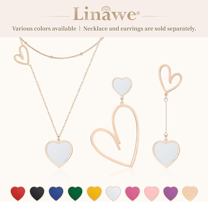 Linawe Layered Choker Heart Pendant Necklace for Women Trendy, Gold/Silver/Rose Gold Chain Stainless Steel Stacked Necklaces, Double Heart Necklace Y2K Preppy Jewelry