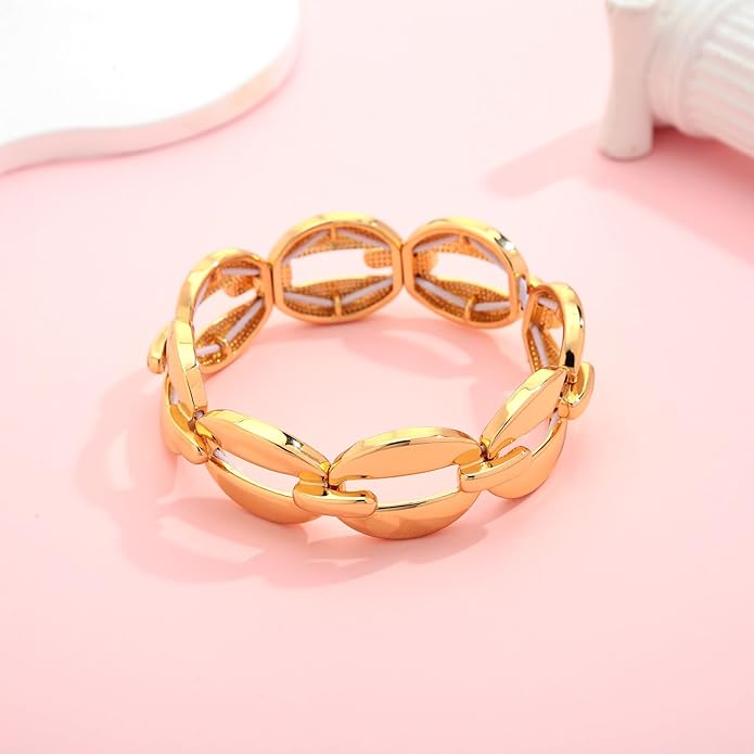 Chunky Gold Stretch Bracelet for Women Adjustable Elastic Chain Bracelet Bold Statement Bracelet Trendy Jewelry