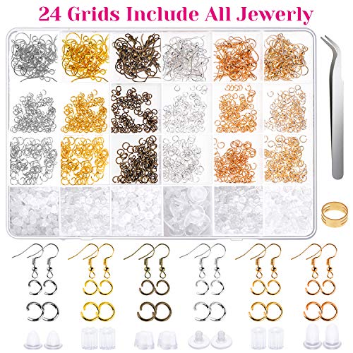 Anezus 1900 Pcs Earring Making Kit with Jewelry Hooks, Fish Hook Earrings, Backs, Jump Rings for Repair, Gifts