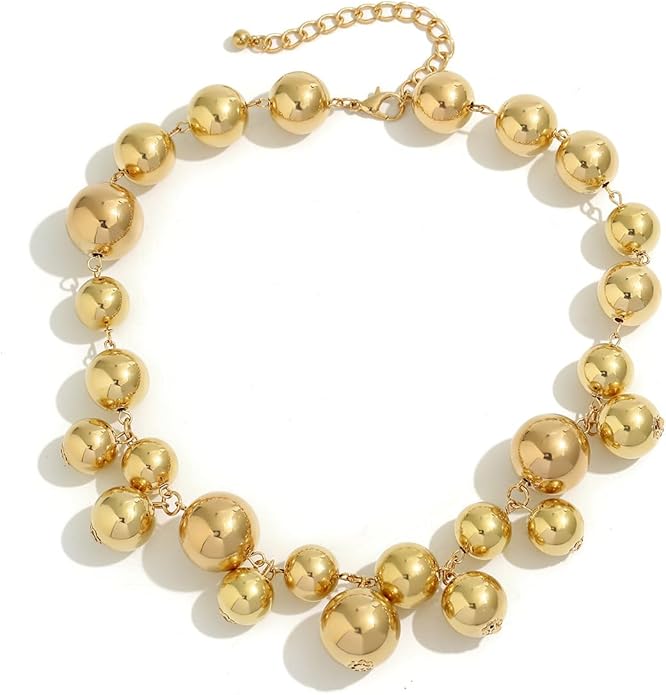 Chunky Pearls Statement Choker Necklace for Women,14K Gold Large Beaded Punk Ball Cluster Collar Necklace Party Dainty Jewelry Gift