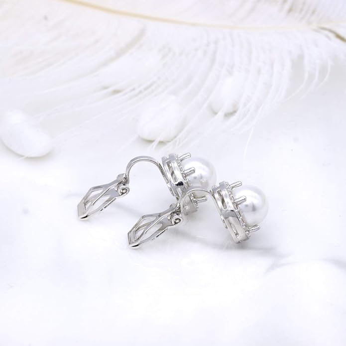 YOQUCOL 8MM Cubic Zirconia Crystal Clip On Stud Earrings Round Non Pierced Earrings for Women
