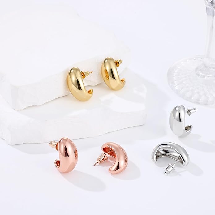 Gacimy Chunky Earrings for Women, Teardrop Earrings with 925 Sterling Silver Post, 14K Gold Plated Statement Drop for Women
