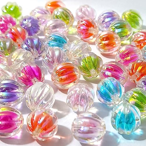 Mixed Lots Shiny AB Color Acrylic Pumpkin Bead DIY Beading Hairband Bracelets Necklace Craft Embelishment (Mixed Colors-Pumpkin) - color: Mixed Colors-Pumpkin