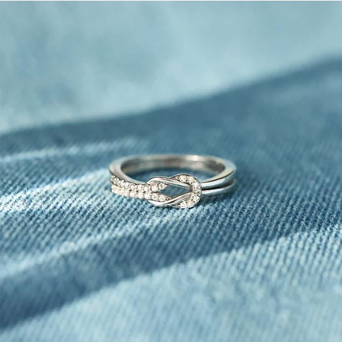 OOOPEL Sterling Silver Adjustable Ring S925 Silver Rings for Women Cubic Zirconia Twist Love Knot Dainty Ring Silver Minimalist Open Finger Rings Silver Thumb Sterling Silver Ring