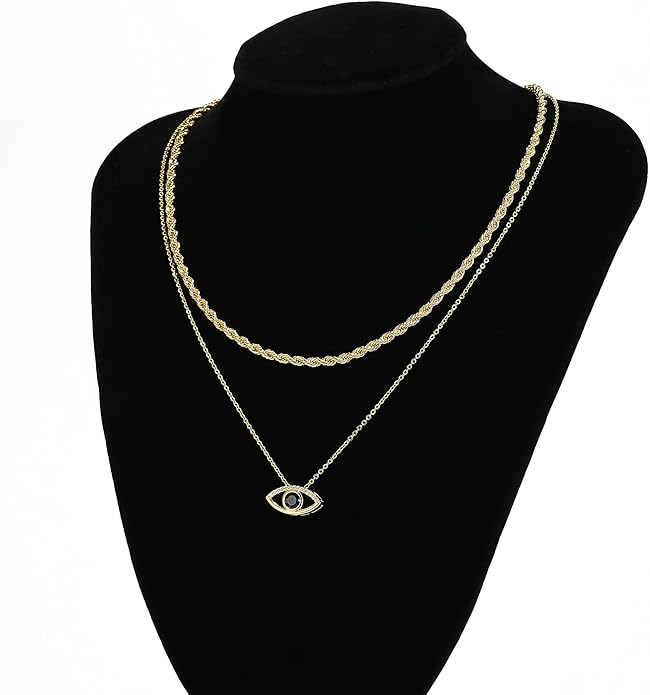 Evil Eye Necklace for Women 14K Gold Plated Delicate Necklaces Blue White CZ Diamond Pendant Necklace Cute Boho Tiny Evil Eye Lucky Protection Jewelry Gift for Women