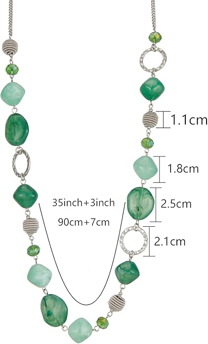BULINLIN Beaded Long Necklace for Women Silver Sweater Chain Necklace with Crystal Resin Beads, Fashion Jewelry Necklace