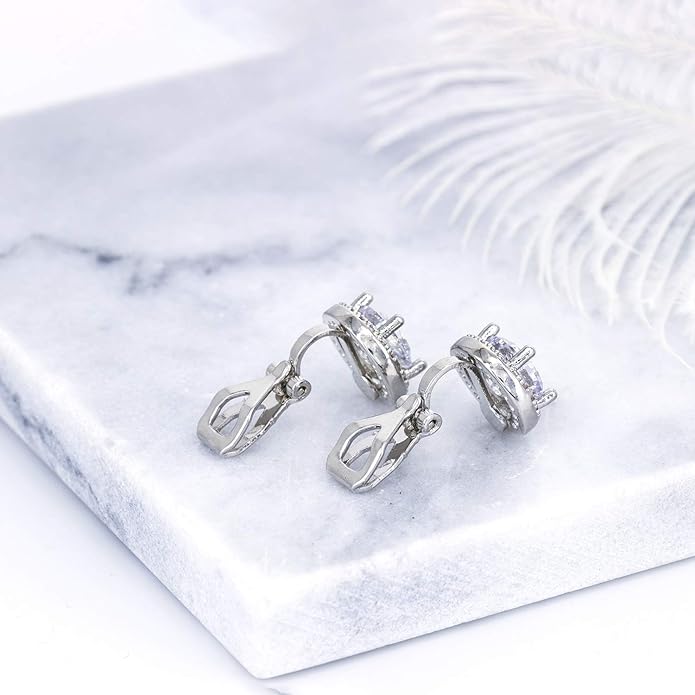 YOQUCOL 8MM Cubic Zirconia Crystal Clip On Stud Earrings Round Non Pierced Earrings for Women
