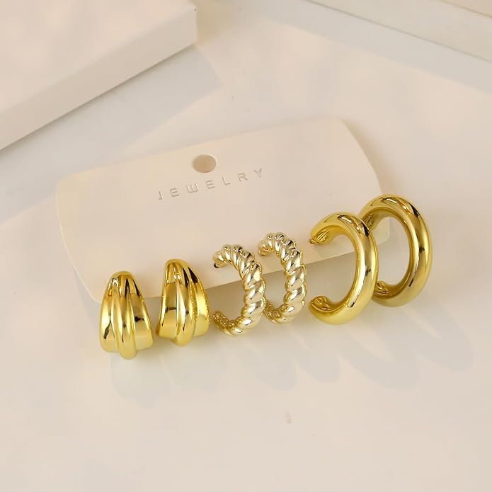 9 Pairs Chunky Gold Earrings Set for Women Trendy Lightweight Gold Plated Hoop Earrings Hypoallergenic Jewelry