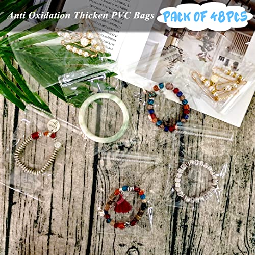 Jewelry Pouch Clear Self Seal Plastic Zipper Bags for Necklace Bracelet Packing Storage Transparent PVC Lock Pouches, Pack of 48 - color: 48 pcs large bags,9*13 cm