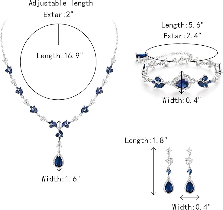 Crysdue Teardrop Bridal Jewelry Set for Wedding Party, Silver/14K/Rose Gold Plated Prom Costume Jewellery for Bride Bridesmaids Women, Cubic Zirconia Necklace Dangle Earrings Bracelet