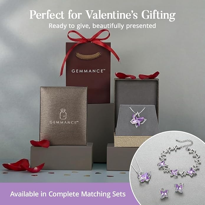 Valentine's Day Gift Butterfly Birthstone Crystal Necklace, Silver Tone with 18”+2” Chain, Necklace for Mother’s Day Anniversary Birthday Gifts for Women and Daughter