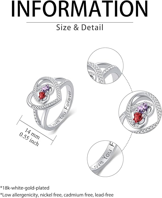 Valentine's Day Gifts for Women Birthstone Rings for Women Heart Statemet Engagement Eternity Wedding Promise Rings Jewelry Anniversary Christmas Valentine Mothers Day Birthday Gifts for Wife Her Girlfriend