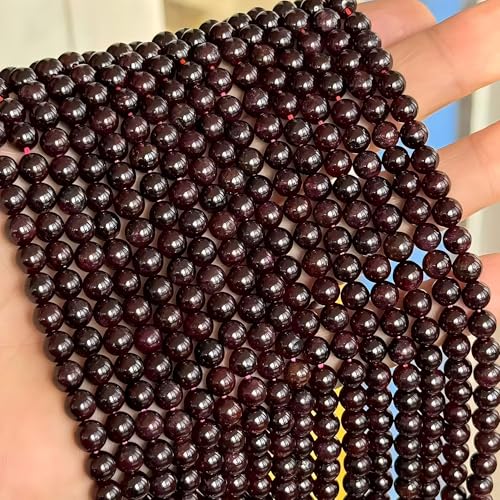 MJDCB Natural Stone Beads Garnet Round Loose Beads for Jewelry Making DIY Bracelet Necklace (6mm) - color: Garnet, size: 6mm