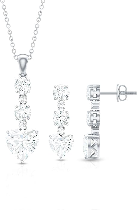 Certified Cubic Zirconia Necklace and Earrings Set in Silver, AAAAA Quality, CZ Diamond Bridal Jewelry Set - Valentines Day Gift