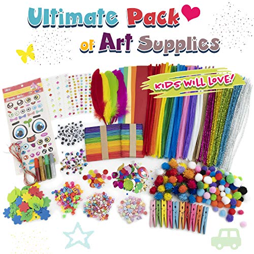 Olly Kids Arts and Crafts Supplies Set- 1000+ Pieces Giftable Craft Box for Kids: DIY Craft Supplies for Toddlers, School Project, and Homeschool - color: Purple