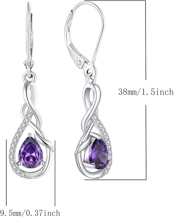 Starchenie Infinity Dangle Drop Earrings Sterling Silver Leverback Earrings Gemstones Twisted Jewelry
