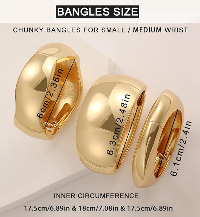 Chunky Gold Bangle Bracelets for Women, Dainty 14k Gold Plated Big Stackable Bangles Set, Trendy Statement Cuff Bracelet Stack Fashion Jewelry Christmas Gifts