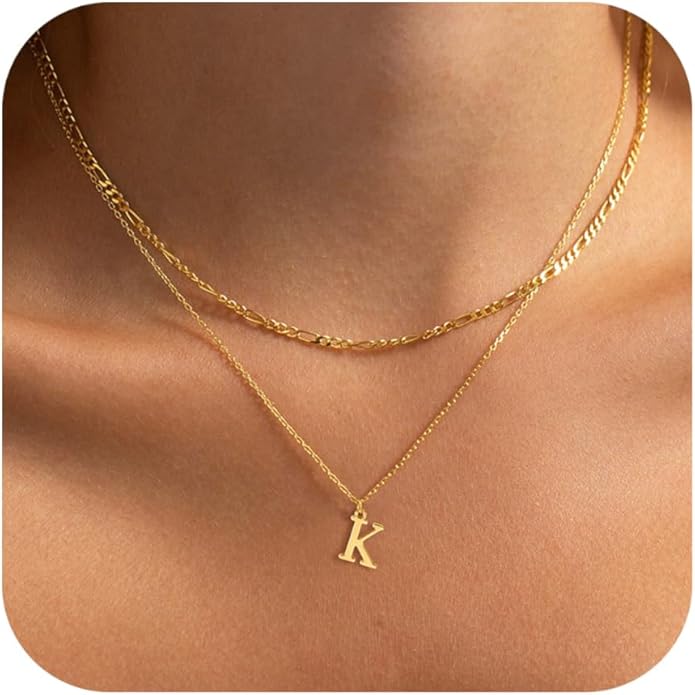 Initial Necklaces for Women Dainty Gold Silver Layered Letter Pendant Necklace Cute Figaro Chain Choker Necklace Personalized Trendy Stuff Jewelry Stack Gift for Women Her