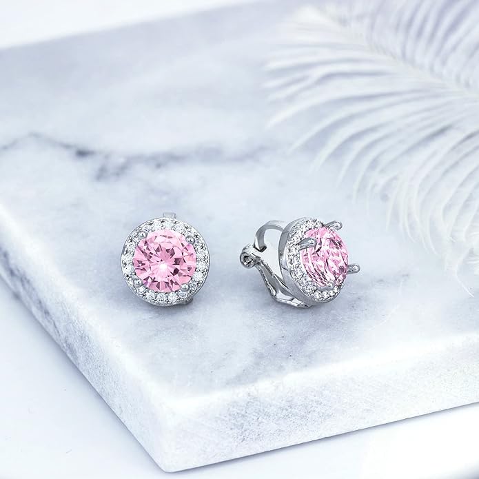 YOQUCOL 8MM Cubic Zirconia Crystal Clip On Stud Earrings Round Non Pierced Earrings for Women