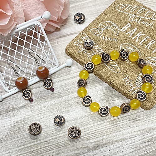 Tibetan Copper Spacer Beads 8mm Flat Round – 77pcs Metal Spacer Beads for Jewelry Making, Bracelets, Necklaces & Earrings DIY Supplies, Antique Silver Zinc Alloy - color: Copper Snail
