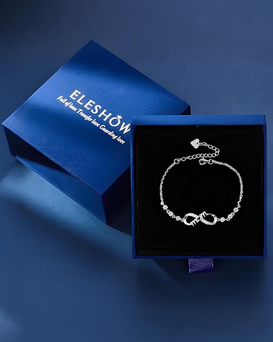 EleShow Moissanite Infinity Bracelet for Mom, 925 Sterling Silver Bracelet for Women, Hypoallergenic Jewelry Gift for Mom from Daughter, Son for Birthday, Valentine's Day
