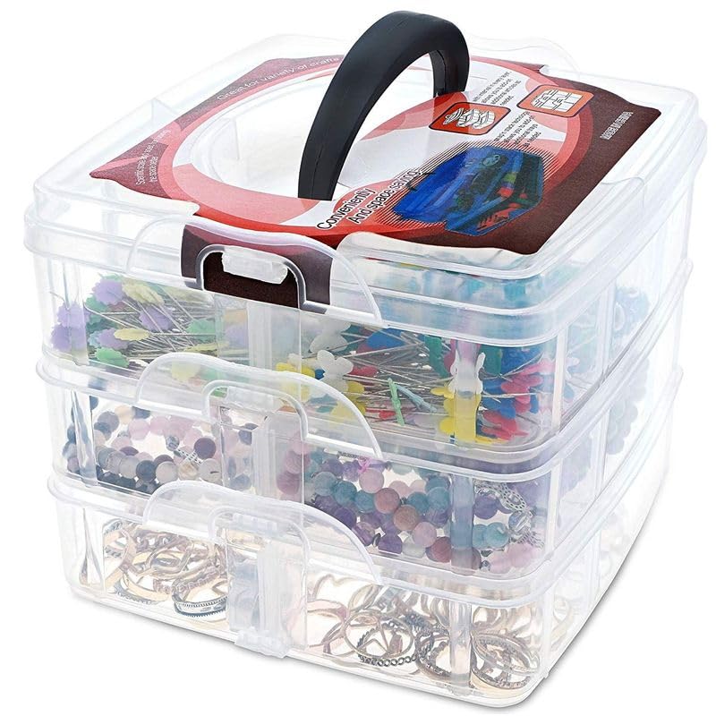 Juvale 3-Tier Bead Organizer Box - 6x6x5 In, Clear Plastic Container with Dividers - Adjustable Sections for Bead Storage & Earring Storage - Craft Container & Jewelry Box Organizer - size: 1 Pack, 3 Layer